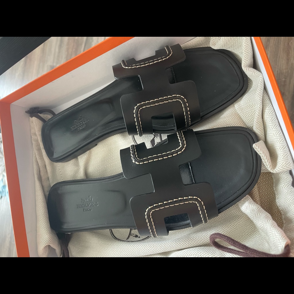 Hermes Oran Sandals Black In Eu 39